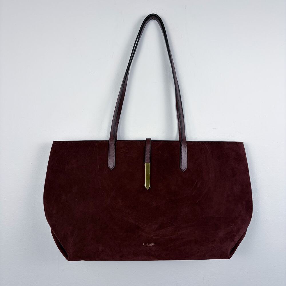 DeMellier London Tokyo Leather-Trimmed Suede Tote Burgundy